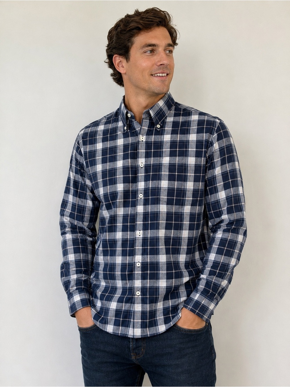 Peter Millar Crown Button Down Blue Plaid Shirt Medium